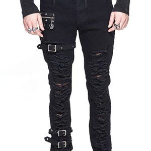 Men Black Hole Pencil Pants Gothic Steampunk